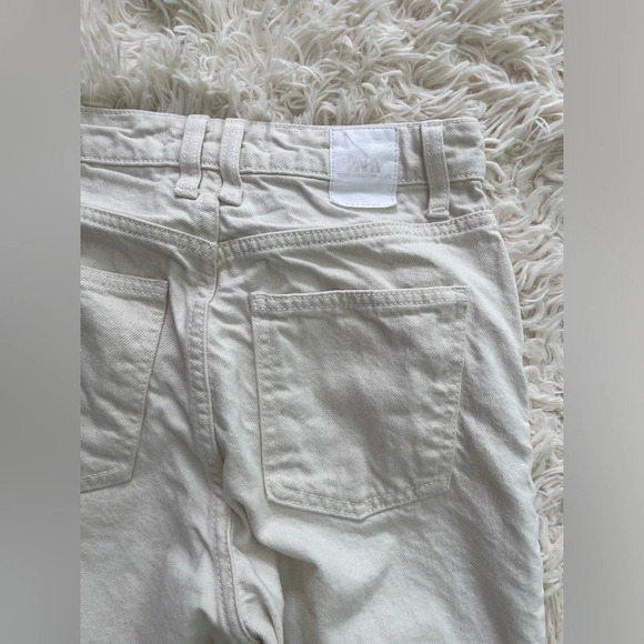 Zara high rise cotton ivory jeans straight leg raw hem size 2 - Picture 7 of 7